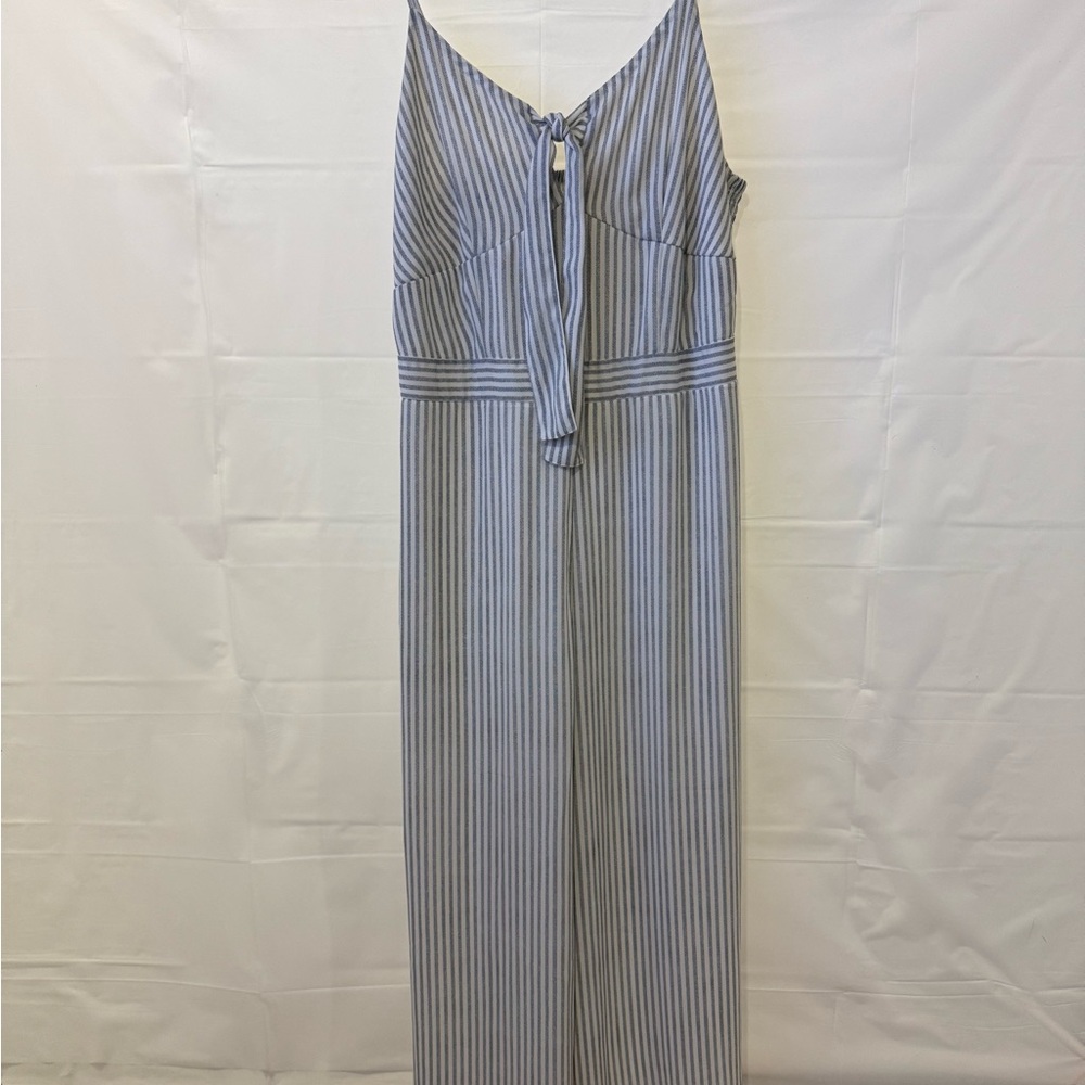 Japna Navy and White Striped 3/4 Length Jumpsuit